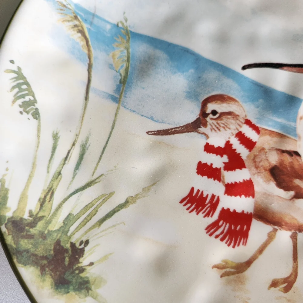 (4) Pier 1 Imports Sandpipers On Beach Christmas Plates Hand Painted Birds 8.5
